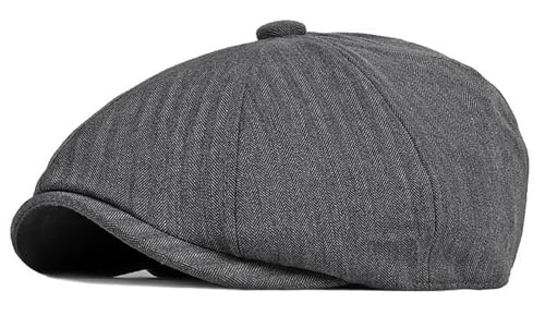DIYDECAL Mens Newsboy Cap 8 Panel,Cotton Blend Flat Ivy Gatsby Cabbie Golf Hat - color: Dark Grey