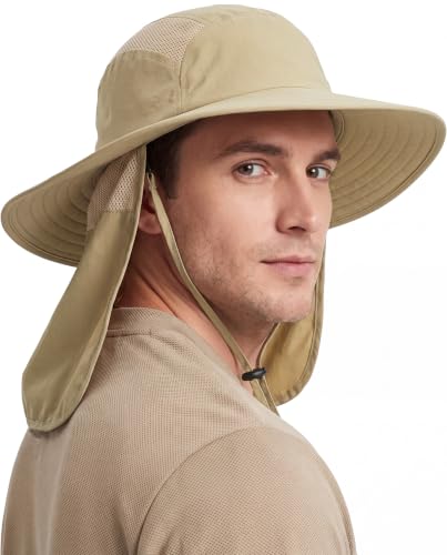 Home Prefer UPF 50+ Sun Hat with Neck Flap Wide Brim Fishing Hat for Men - color: Khaki