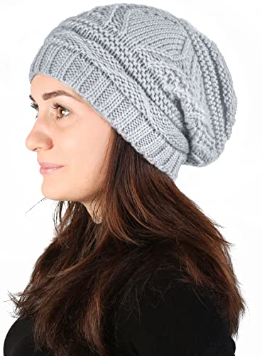 Lilax Knit Slouchy Oversized Soft Warm Winter Beanie Hat - color: Light Gray