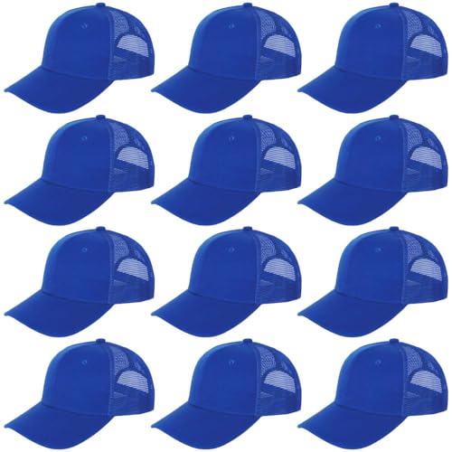 ZH 12 Pack Mesh Trucker Hats, Bulk Baseball Caps for Men and Women, Trucker Cap Wholesale - color: Blue
