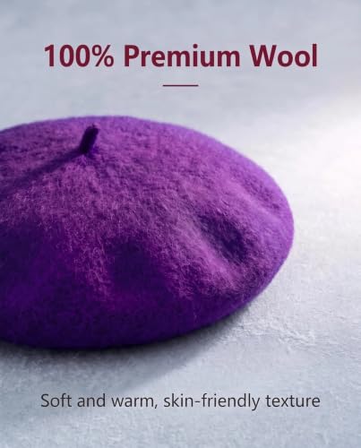 French Beret Hats for Women Men - Classic Wool Beanie Winter Cap - color: Purple