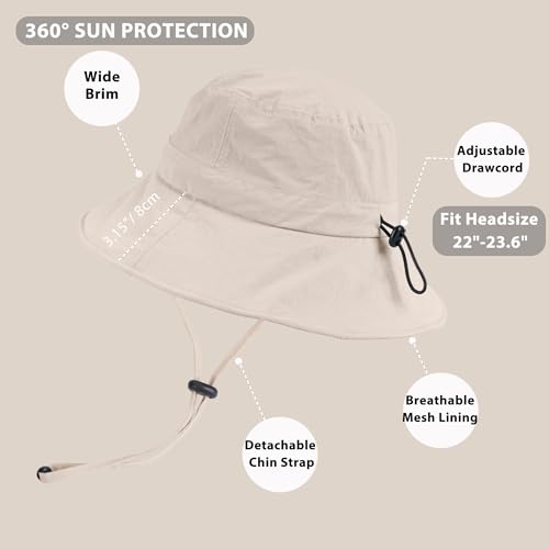 Waterproof Bucket Hat Hiking Hat for Women, Wide Brim Rain Hat UV Protection Sun Hat Packable Boonie Hat for Fishing Beach - color: Beige