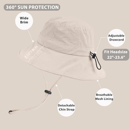 Waterproof Bucket Hat Hiking Hat for Women, Wide Brim Rain Hat UV Protection Sun Hat Packable Boonie Hat for Fishing Beach - color: Beige