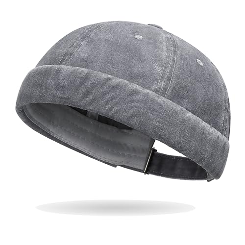 Sailor Brimless Skull Hat, Washed Cotton Docker Hat for Men Vintage - color: Grey