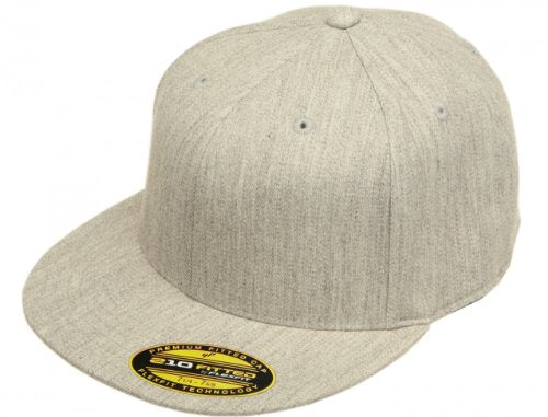 Flexfit Premium 210 Fitted Flat Brim Baseball Hat - color: Heather Grey, size: Large-X-Large
