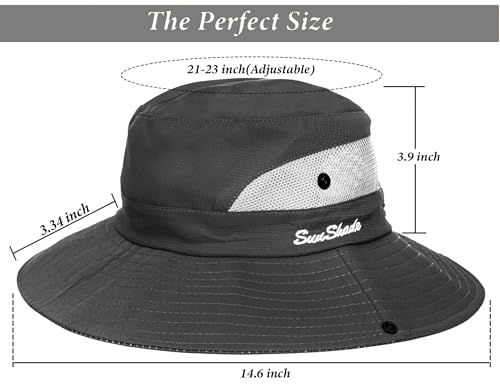 Sun Hat for Women Summer UV Protection Beach Hat with Ponytail Hole - color: Grey(with Ponytail Hole)
