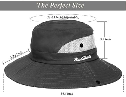 Sun Hat for Women Summer UV Protection Beach Hat with Ponytail Hole - color: Grey(with Ponytail Hole)