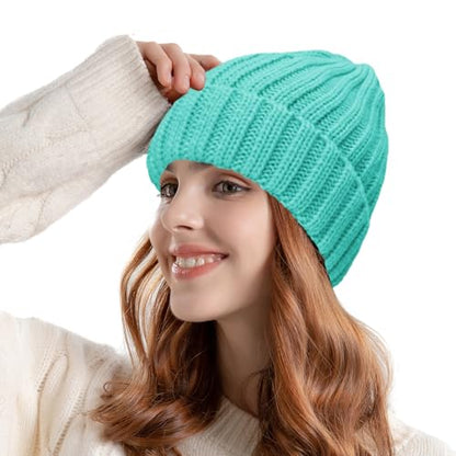 ZOORON 1&2 Winter Beanie for Women Soft Warm Slouchy Knit Hat Ski Stocking Cuffed Cap - color: Lake Blue