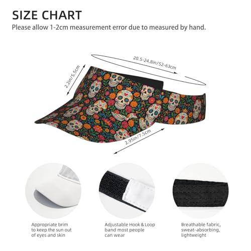 Sports Sun Visor Hat for Men Women, Adjustable Breathable Golf Tennis Cap - color: Mexican Flowers Skull