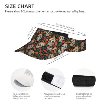 Sports Sun Visor Hat for Men Women, Adjustable Breathable Golf Tennis Cap - color: Mexican Flowers Skull
