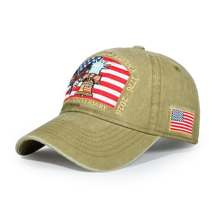 USA 250th Anniversary Baseball Cap Patriotic Embroidered American Hat - color: 3-khaki