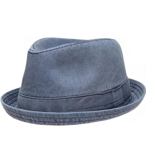 Men's Casual Vintage Style Washed Cotton Fedora Hat - color: Navy, size: Small-Medium