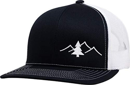 LINDO Trucker Hat [ Great Outdoors Design ] for Men and Women: Mid Profile Cap with Breathable Mesh Back and Adjustable Snap - color: Navy/White