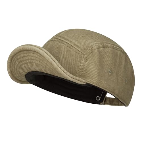 Croogo Short Brim Baseball Cap 5 Panel Washed Cotton Dad Hat for Men - color: Khaki