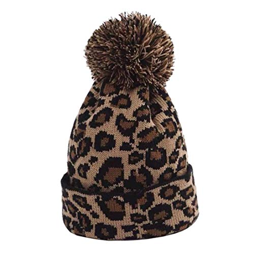 Mealah Women Knit Hats Warm Leopard Beanie with Pom