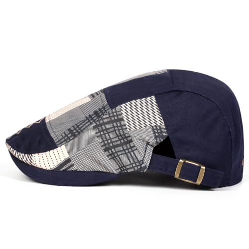 Classic Flat Cap for Men, Adjustable Cotton Newsboy Cap - color: Blue 1