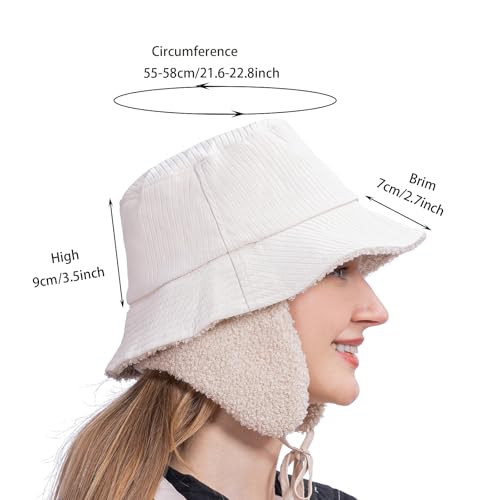 Winter Rain Bucket Hat,Fleece Lined Waterproof,Warm Women Ear Flaps - color: Beige