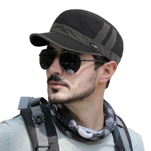 FASHIXD Mesh Military Hat for Men Summer Army Cap Quick Qry Short Bill Hat Cadet Caps - color: Black