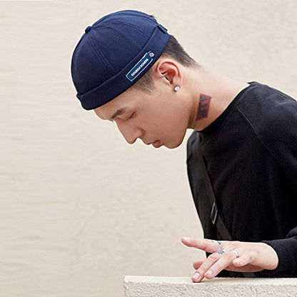 jerague Beanie Hat for Men Women Brimless Cuffed Hat Skullcap Watch Cap Adjustable - color: B1-navy