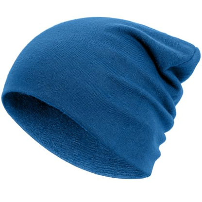 100% Cotton Thin Beanie Hat Women Men Soft Slouchy Chemo Skull Cap - color: 1pc Blue