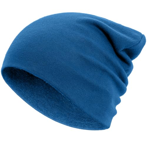 100% Cotton Thin Beanie Hat Women Men Soft Slouchy Chemo Skull Cap - color: 1pc Blue