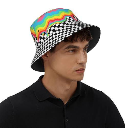 Bucket Hat for Men Women Packable Sun Hats Fisherman Outdoor Summer Travel Hiking Beach Caps - color: Checkered