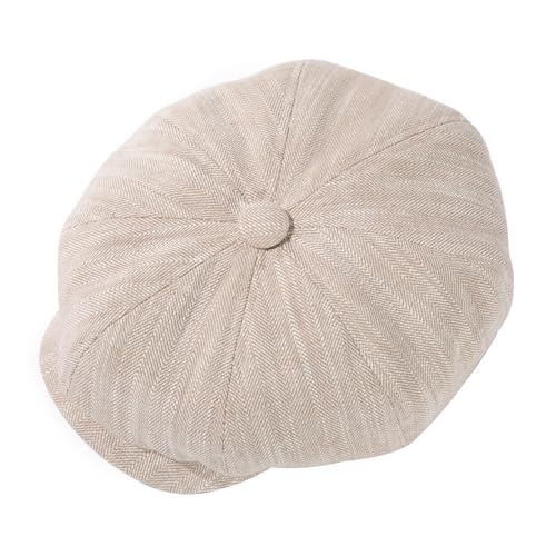Oversized XL XXL Natural Linen Flat Cap Lightweight 8 Panel Summer Cooling Eco-Friendly Newsboy Hat Golf Outdoor - color: Beige Herringbone, size: X-Large-XX-Large