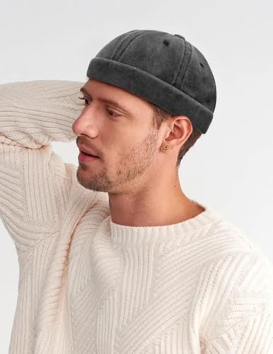 Initlove Docker Hat for Men Vintage Brimless Sailor Hat Beanie Cap - color: Black