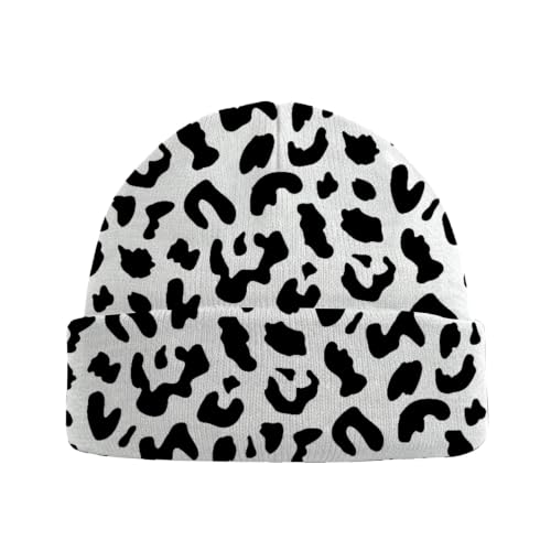 Beanie Knit Hat Winter Unisex Cuffed Beanies Skull Cap Warm Double Layer Thick Acrylic Cute for Girls Women Men - color: Leopard