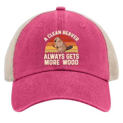 A Clean Beaver Always Gets More Wood Trucker Hats - Women's & Men's Funny Dad Hats - Perfect Birthday Gifts - color: Pink