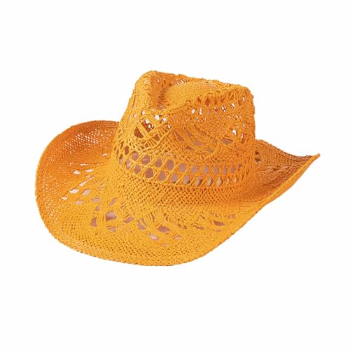 Lifup Straw Cowboy Sun Hats for Women, Western Cowgirl Hats - color: Orange
