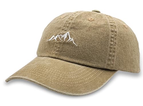 Mountain Embroidery Baseball Cap Vintage Washed Cotton Unstructured Soft Dad Hats for Men Women Adjustable Outdoor Hat - color: Khaki