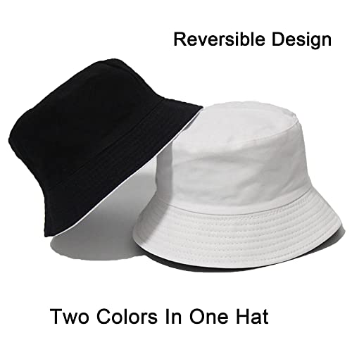 PFFY Reversible Bucket Hat for Women Men Cotton Sun Beach Fishing Cap - color: Black/White (Reversible)