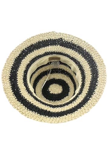 Woven Straw Hat for Women Foldable Summer Beach Hat Wide Brim Floppy Bucket Hat - color: Black/Beige