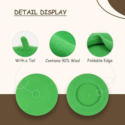 Gllutt Women Wool Beret Hat French Style Solid Color - color: Classic Green