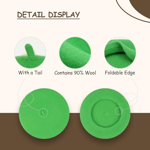 Gllutt Women Wool Beret Hat French Style Solid Color - color: Classic Green