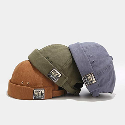 Men Hats Docker Cap Hats Beanie Sailor Cap Worker Hat Rolled Cuff Retro Brimless Hat with Adjustable - color: Dzm34-blue
