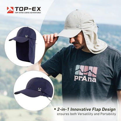 TOP-EX L/XL/XXL UV50+ Waterproof Neck Flap Baseball Sun Cap - color: Navy Blue, size: XX-Large
