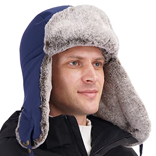 Trapper Hat Winter Warm Hats Russian Fur Hat Ushanka Eskimo Hat Ear Flap with Faux Fur for Men or Women - color: Blue