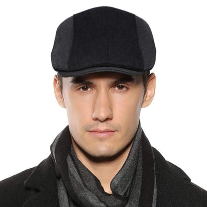 Sumolux Mens Newsboy Cap Winter Beret Hat Cabbie Flat Cap - color: C Black