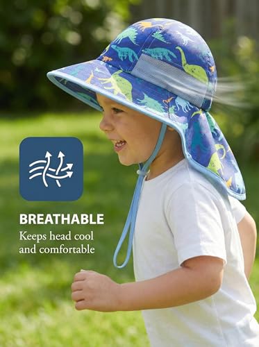 icolor Kids Sun Hat UPF50+ Sun Protection Bucket Hat Toddler Summer Beach Play Hats with Neck Flap for Girl Boy Ages 3~10 - color: Littledinosaur