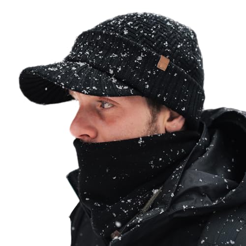 TOP-EX Visor Beanie & Neck Warmer Set for Men & Women, Merino Wool Blend - color: Black_set (Waterproof), size: Medium-Large