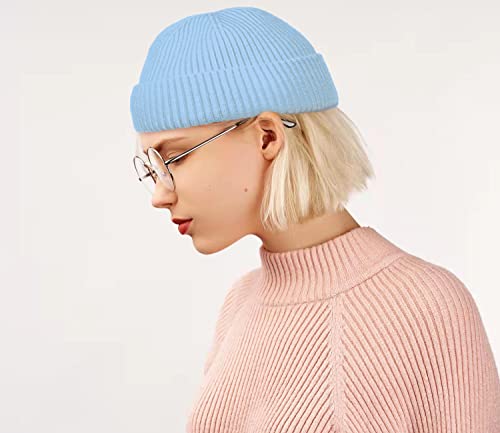 ROYBENS Swag Wool Knit Cuff Short Fisherman Beanie for Men Women Winter Hat - color: 1pcs-light Blue