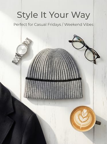 Beanie for Men Women Unisex Winter Hat Cuffed Thick Chunky Knitted Beanies Skull Cap - color: Gray With Black Cuff