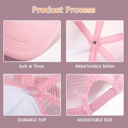 OKBA 5 Pack Sublimation Blank Baseball Cap Adjustable Hat Polyester Mesh Trucker Hats for Men and Women - color: 5pcs Pink and White Hat