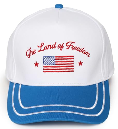 D&Y Retro 2-Tone Canvas Baseball Cap for Women - Funny Embroidered Distressed Snapback, Adjustable Cotton Dad Hat - color: The Land of Freedom-blue