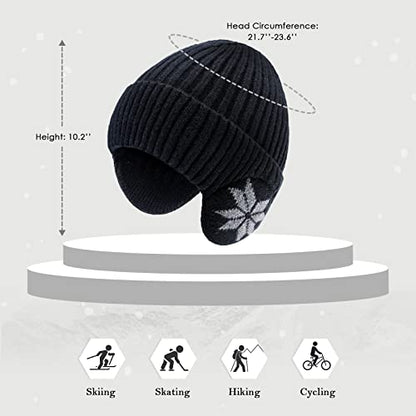 BAVST Hat for Men Knitted Beanie Women Winter Hats Men’s Stretchy Caps Outdoor Beanies Fleece Lined Ear Warmer - color: X-black