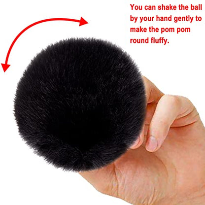 BQTQ 26 Pcs Faux Fur Pom Poms DIY Hat Pompoms with Elastic Loop (Black) - color: Black