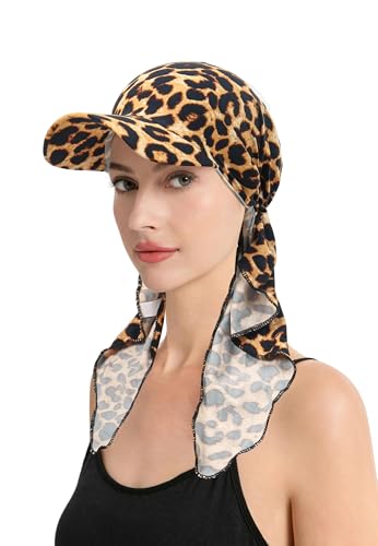 ZLYC Chemo Headwear for Women Brim Visor Head Scarf Pre Tied Headwraps Lightweight Skull Cap - color: Leopard Brown