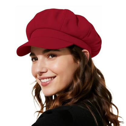 American Trends Newsboy Hats for Women Baker Boy Cap Fall Winter Beret - color: A Red